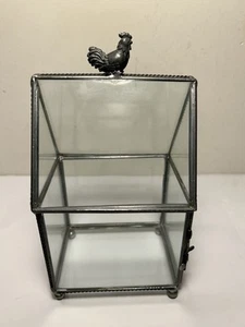 Vintage Lead Glass Terrarium Display Church Shape Rooster Accent 8.25” - Picture 1 of 7