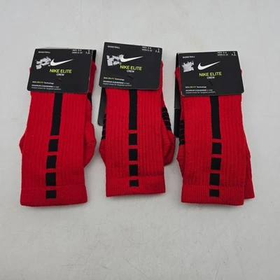 NIKE Elite Basketball Crew Socks Red Black Sz Mens 6-8 Womens 6-10 Lot of 3 - Image 1 of 4