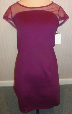 Junior's Mac & Jac Purple Orchid Short Sleeve Sheer Accent Stretch Dress Sz M - Image 1 of 2