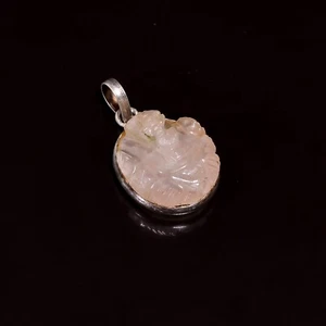 Ciondolo Gioielli Fatto a mano Lord Quarzo Rosa Forma Ganesha Stile Etnico 1" 3,1 gms. - Foto 1 di 3