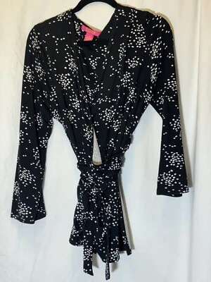 Платье Catherine Malandrino 6 черное с точечным принтом эластичное с длинным рукавом с запахом платье Y9 - Изображение 1 из 4