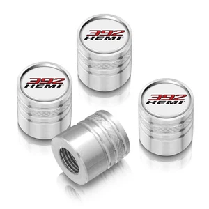 HEMI 392 HEMI Logo in White on Silver Cylinder-Style Aluminum Tire Valve Caps - Picture 1 of 4
