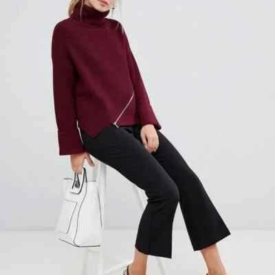 Suéter tejido lana cuello alto magenta KAREN MILLEN XS detalle cremallera acanalado Foto 1 de 4