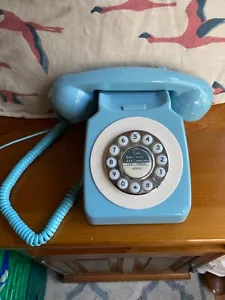 Original Vintage 1970s Retro GPO 746 Dial Telephone Sky Blue Phone Desk Hall - Picture 1 of 8