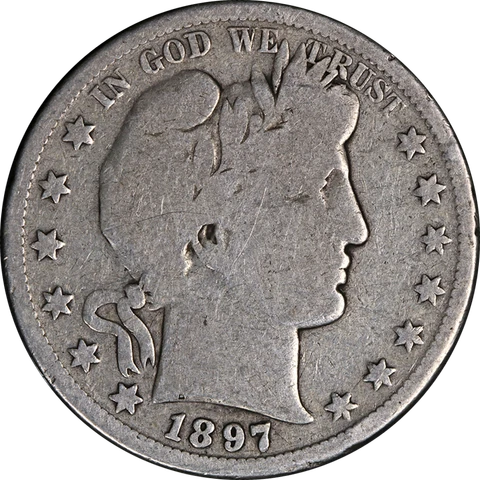 1897-S Barber Half Dollar Nice G/VG Key Date Nice Eye Appeal Nice Strike Cover