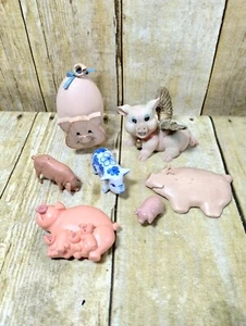 Vtg Pig Figurines & Magnets Home Decor Unique Funny Set Of 7 Wood Resin Ceramic - Picture 1 of 8