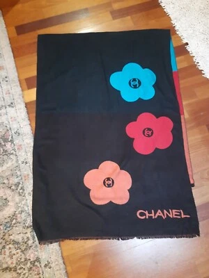 Beautiful Big 26"x 6' CHANEL Winter worm Scarf Camellia & Coco Flowers mark   - Image 1 of 4
