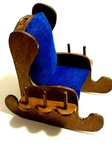 Vintage Handmade Rocking Chair Thread/ Scissor Holder With Pin Cushion Seat 70's - Picture 1 of 10
