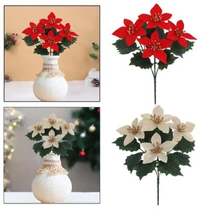 Artificial Christmas Flowers Holiday Arrangements Home Poinsettia Bouquet - Picture 1 of 15