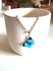 🦋Sweet Blue Enamel Butterfly Charm Pendant Silver tone Necklace🦋 - Picture 1 of 7