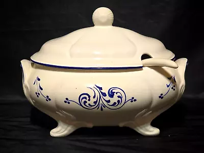 Tapa y cucharón de sopa vintage con pergaminos azules LOUCARTE PORTUGAL tazón para servir Foto 1 de 4