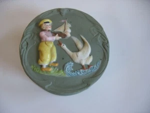 De colección Schafer & Father Jaspe Alemán Verde Blanco Pintado Niño Barco Ganso Caja - Imagen 1 de 7