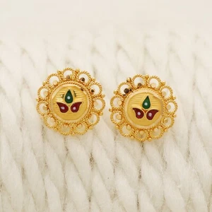 22k 22ct Gold Earrings stud Indian Handmade 22kt Fine Gold Women Earrings OS1532 - Picture 1 of 3