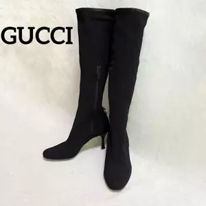 Gucci Boots Heel Shelly Line Long Nylon Black EU34/US4 Authentic from Japan - Picture 1 of 24