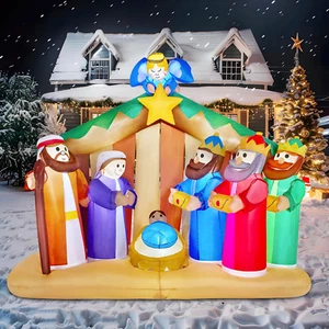 6.5 Ft Christmas Inflatable Nativity Scene With Angels Build In Leds Blow up Inf - Picture 1 of 12