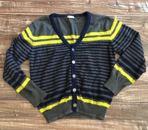 YOON Kids 100% Cotton Sweater Boys Girls Blue Stripe Yellow Cardigan Long Sleeve - Picture 1 of 6