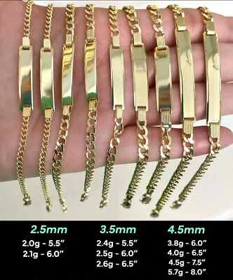 Real 10k Yellow Gold New Born Kids Mens Womens Custom Curb Cuban ID Bracelet - Image 1 of 4