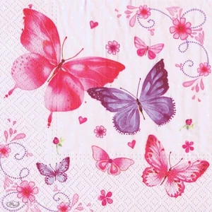 Serviettes en papier papillons rose/violet. Paper napkins butterfly butterflies - Picture 1 of 1