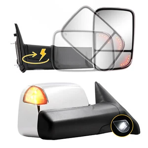 Pair Power Fold For 2009-2018 Ram Chrome Tow Mirrors Turn Signals W/ Temp Sensor - Picture 1 of 8