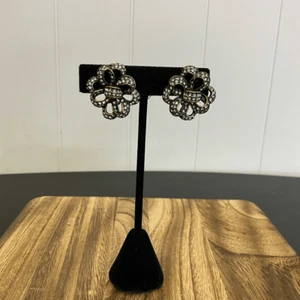 Orecchini Vintage Heidi Daus Argento Strass Impreziositi Rattan Fiocco Clip Stateme - Foto 1 di 5