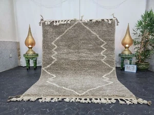 Moroccan Handmade Beni Ourain Rug 5'x6'7'' Berber Abstract White Brown Rug - Picture 1 of 12