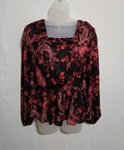 By Design Women’s Size L Mulit-Color Squar Neck Long Sleeve Paisley Shear Blouse - Picture 1 of 22