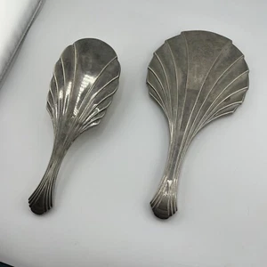 Vtg Art Deco Silver Played Vanity Set Mirror + Brush Nice Scalloped  - Picture 1 of 10