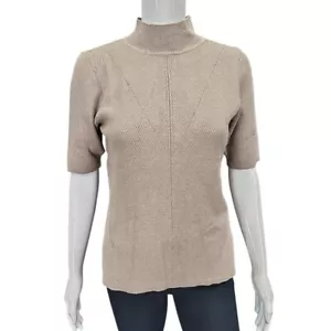 Cyrus Womens Everyday Mock Neck Short Sleeves Top Small Size Tan Trendy Pullover - Picture 1 of 12