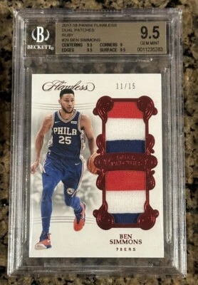 2017 Ben Simmons Flawless Jersey Dual 3CLR Sick Patch Ruby #/15 BGS 9.5 Gem Mint - Image 1 of 2