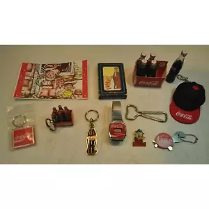 Coke Coca Cola Schlüsselanhänger, kleine Flaschen, Uhr, Postkarte 14 Stück Lot - Bild 1 von 12