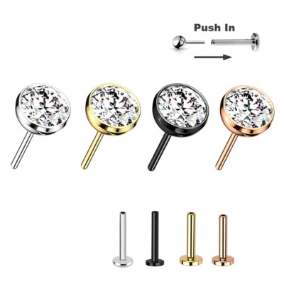 0,8mm Titan Stecksystem Labret Kristall Kugel Nasen Ohr Piercing Push in Gold SW - Bild 1 von 4