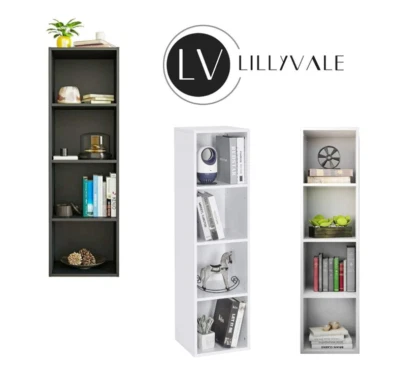 Lillyvale Large Bookcase Bookshelf Black White 4 Wood Tier Shelves Free Standing - Image 1 of 4