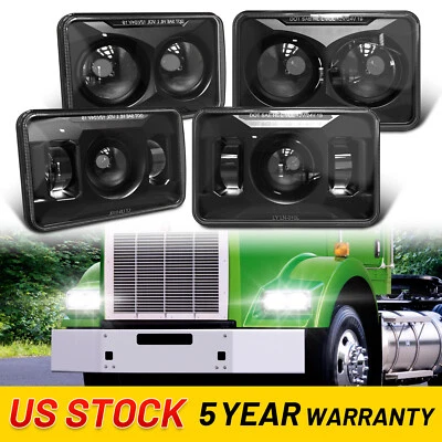 4PCS 4x6" inch Black LED Headlights for Kenworth T800 W900 T600A T450 T400 C500 - Image 1 of 4