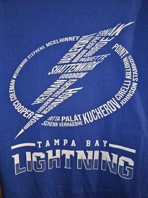 Tampa Bay Lightning Roaster Large Mens Blue Double-sided Graphic Logo Tshirt NHL - Image 1 of 4