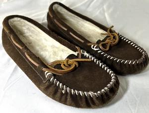 Bass Womens Suede Brown Leather Moccasin Slipper Shoes Size 10 M Cabin Gorp - Picture 1 of 18