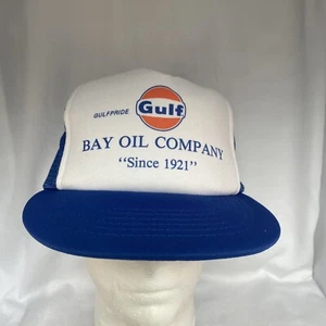 Vintage GULF OIL Truckers BAY OIL Company Snapback Hat Cap Adjustable - Imagen 1 de 7