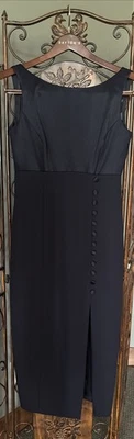 Liz Claiborne Petite Navy Blue Sleeveless  Lined Dress W/Front Slit & Buttons 2P - Image 1 of 4