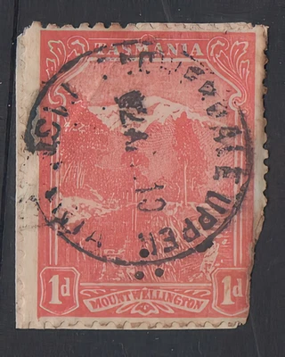 TAS 1d PICTORIAL GREAT Pmk '' FLOWERDALE UPPER '' ON PIECE / EDGE NIBBLE - RATED - Image 1 of 2