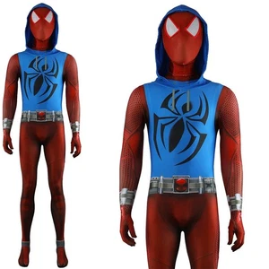 Scharlachroter Spiderman Overall mit Kapuze über den Spider-Verse Cosplay Kostüm Party - Bild 1 von 22