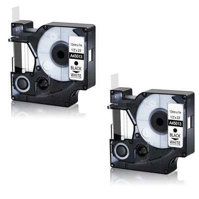 2PK 12mm Black on White Label Tape 45013 for DYMO LabelManager 100 1209 150 160 - Image 1 of 4