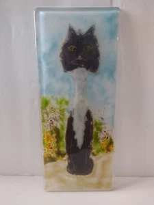 12" Signed Cat Fused Glass Plaque - Bild 1 von 9