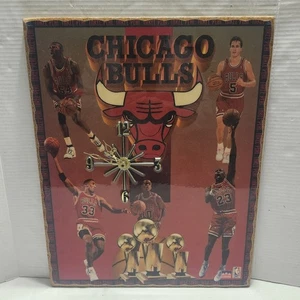 Vintage 1993 Chicago Bulls 3 Peat Wooden Clock NBA Michael Jordan Works 16x20 - Bild 1 von 13