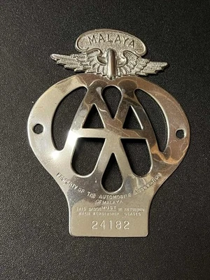 RARE VINTAGE AA MALAYA  AUTOMOBILE ASSOCIATION BADGE  AA # 24182 - Image 1 of 4
