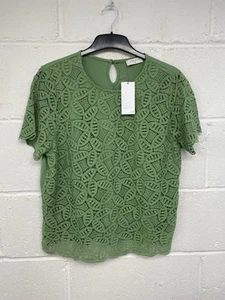 Papaya Green Short Sleeved Top With Lace Front 100% Cotton BNWT UK 16 PS - Picture 1 of 11