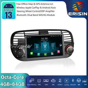 Autoradio 8 core Android 13 navigatore satellitare DAB+CarPlay DVR per Fiat 500 500C 500S 500E - Foto 1 di 22