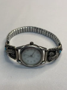 Ladies Sterling, Turquoise, & Coral Eagle Watch Band #4821 - Picture 1 of 8