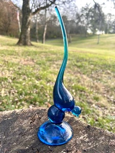 Vintage MCM Wikinger Glas blau Bluenique Langschwanz Vogel Figur 9,5 Zoll - Bild 1 von 7