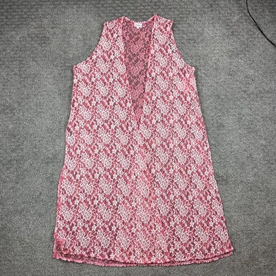LuLaRoe Joy Duster 背心女式大号粉色花边透明和服浪漫波西米亚 — 第 1/4 张图片