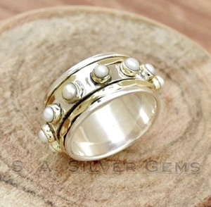 Perlen Spinner Ring: Bicolor 925 Sterling Silber & Messing - Bild 1 von 4