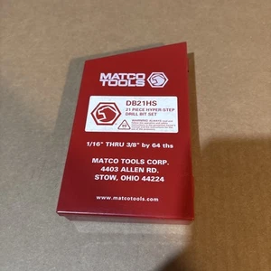 MATCO TOOLS DB21HS HYPER-STEP DRILL BIT SET INCOMPLETE ONLY (8) IN METAL CASE - Picture 1 of 6